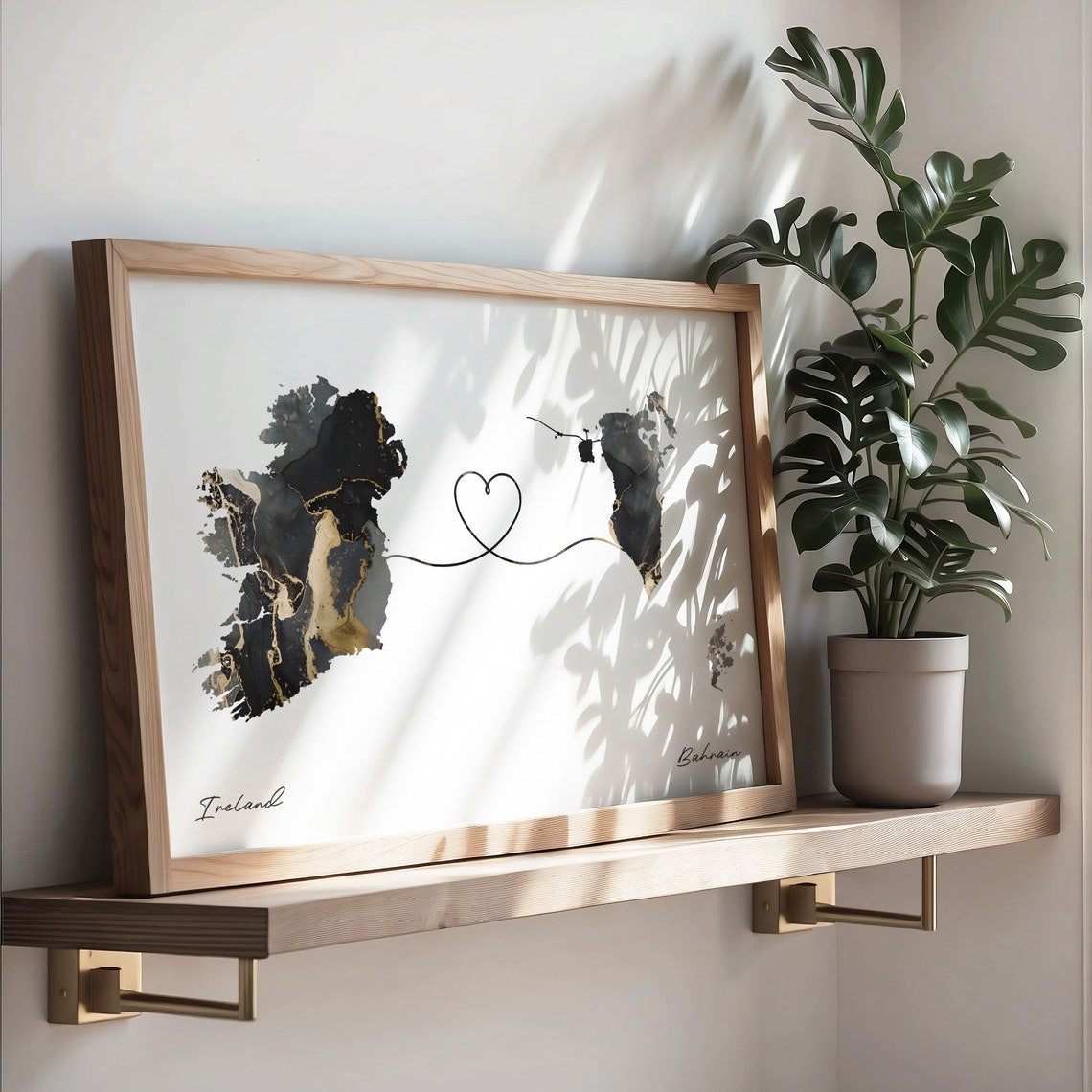 Ireland Bahrain Long Distance Love Heart Marble Map Gift Poster - Image 3