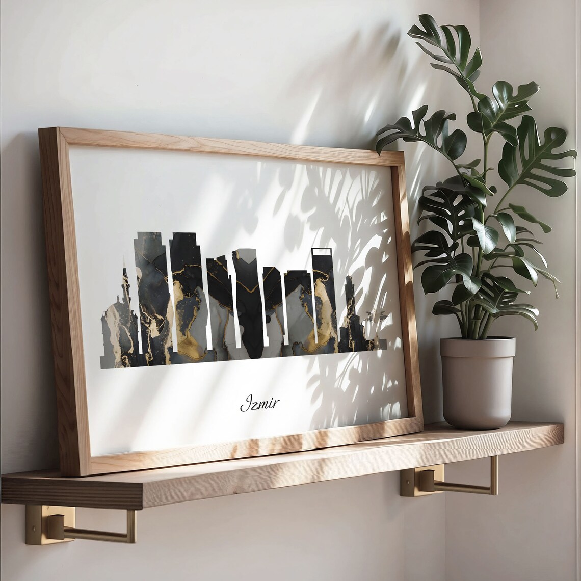 Izmir Turkey Marble Skyline Black Gold Minimalist Cityscape Poster - Image 3