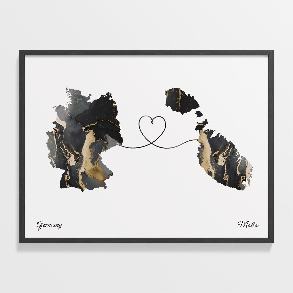 Germany Malta Heart Marble Map Couple Love Long Distance Poster