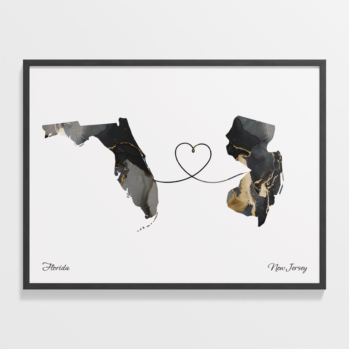 Florida To New Jersey Map Poster, Travel Art