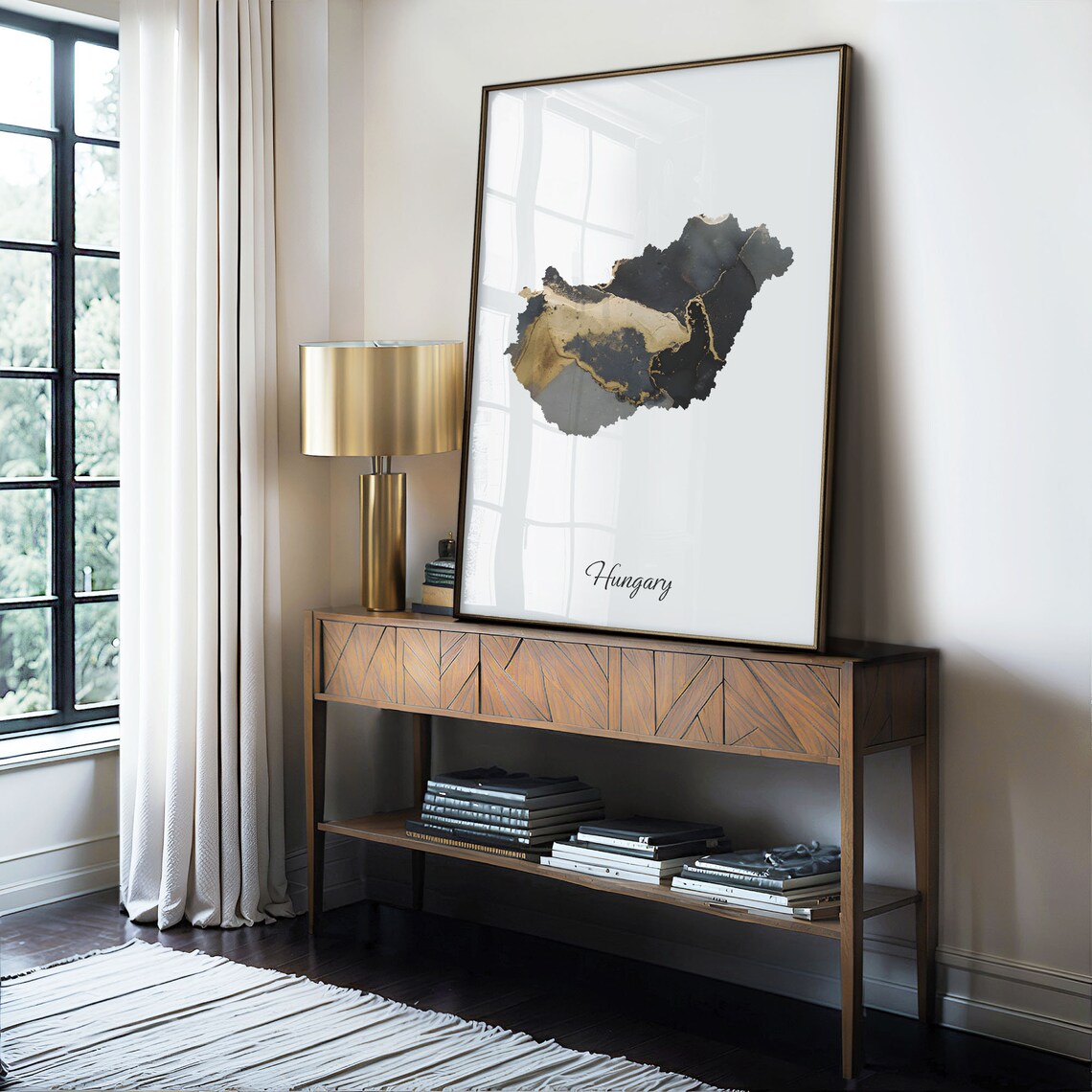 Hungary Elegant Black Gold Marble Country Map Home Decor Art Poster - Image 4