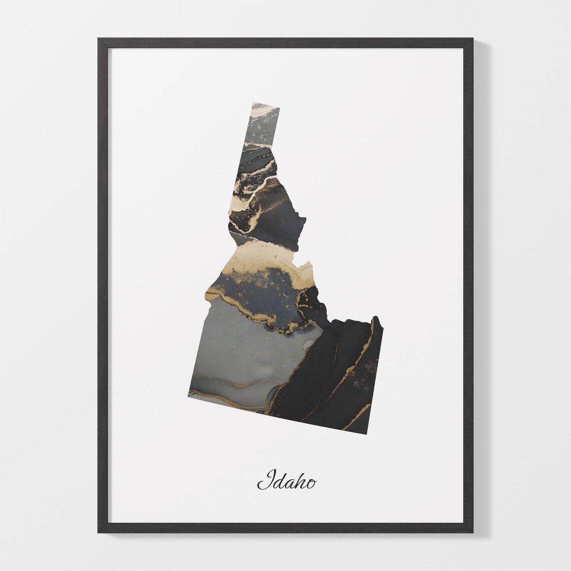 Idaho Black And Gold Marble Map Minimalist Elegant Art Poster