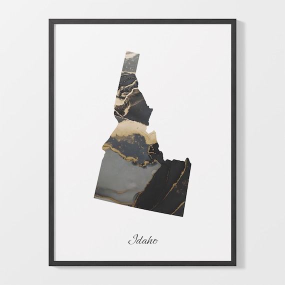 Idaho Black And Gold Marble Map Minimalist Elegant Art Poster
