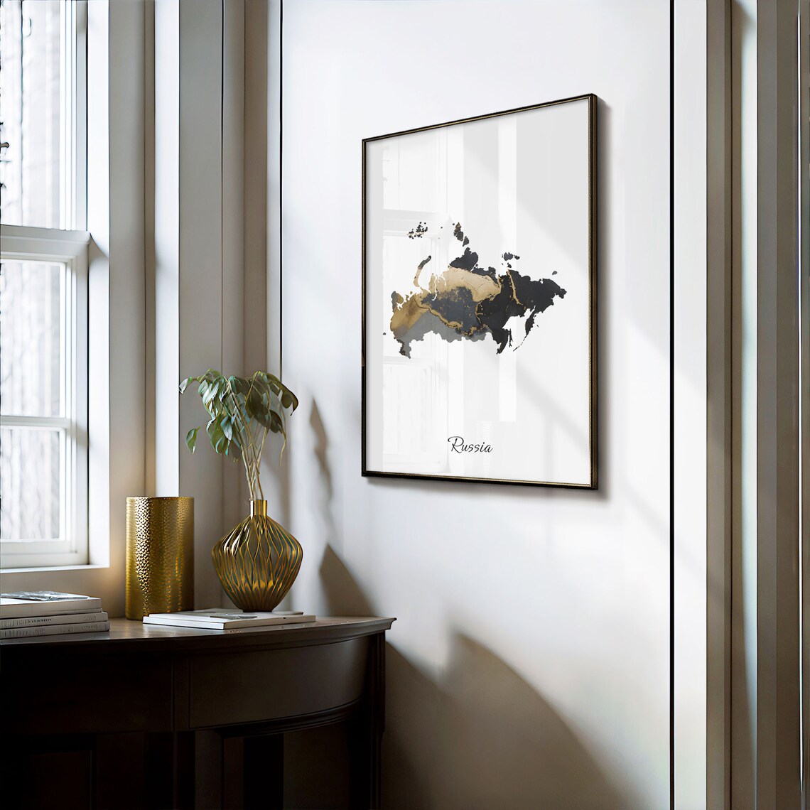 Russia Black And Gold Marble Map Minimalist Elegant Art Poster - Image 3