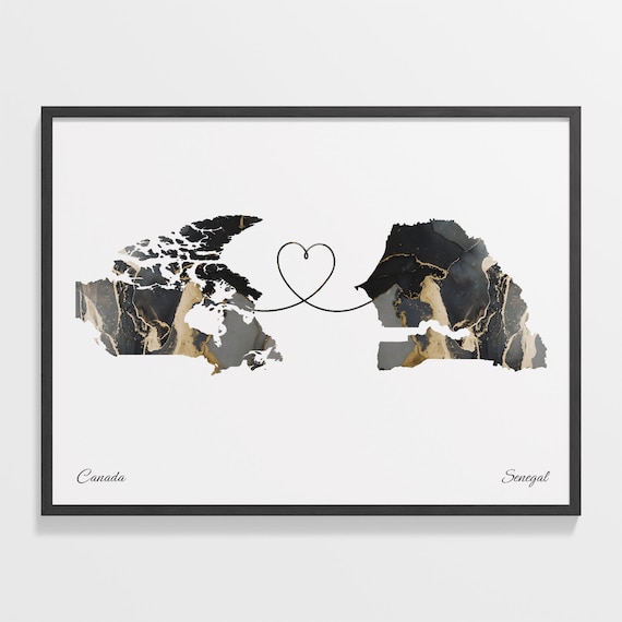 Canada Senegal Marble Map Heart Long Distance Love Gift Poster