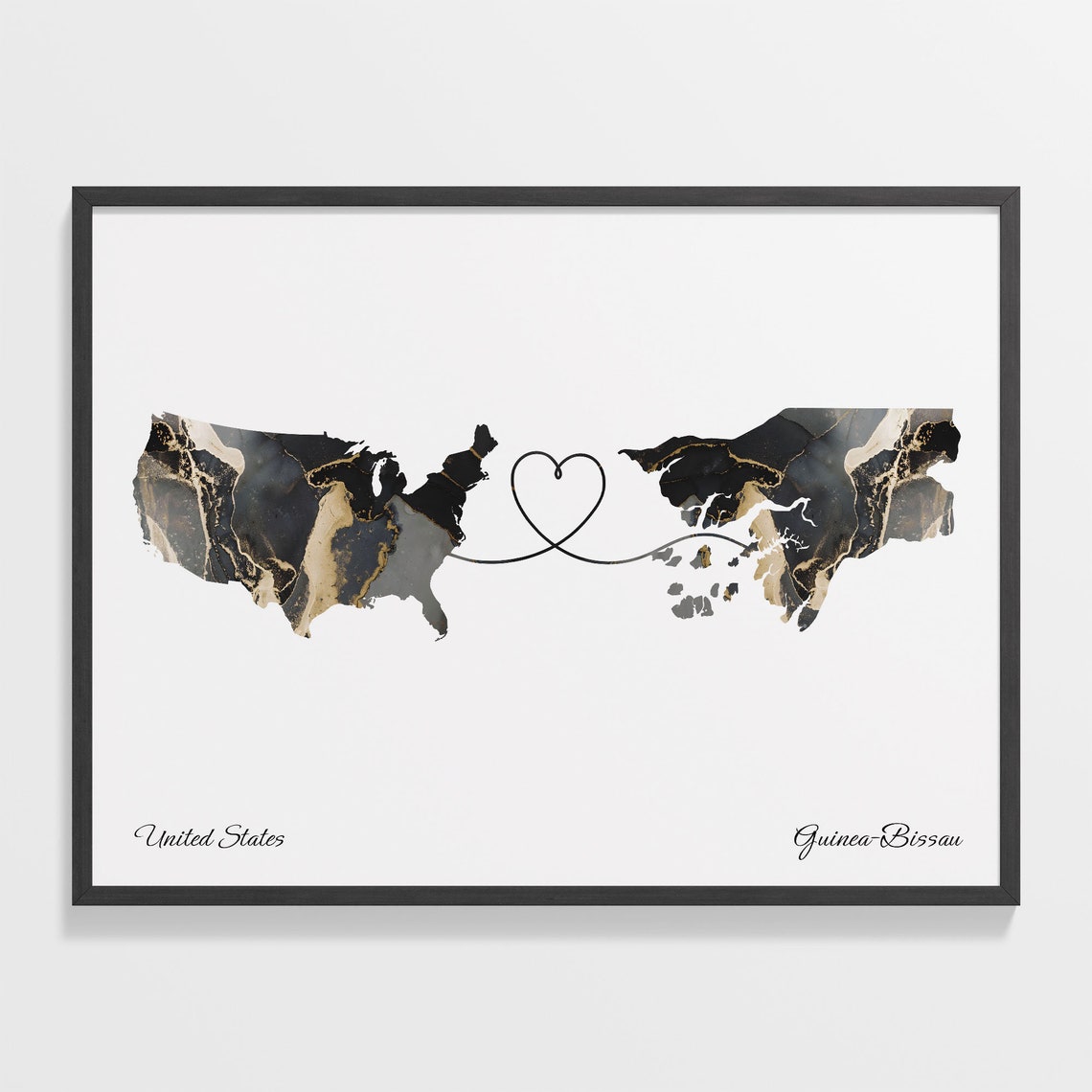 United States and Guinea-Bissau Marble Map Heart Long Distance Poster
