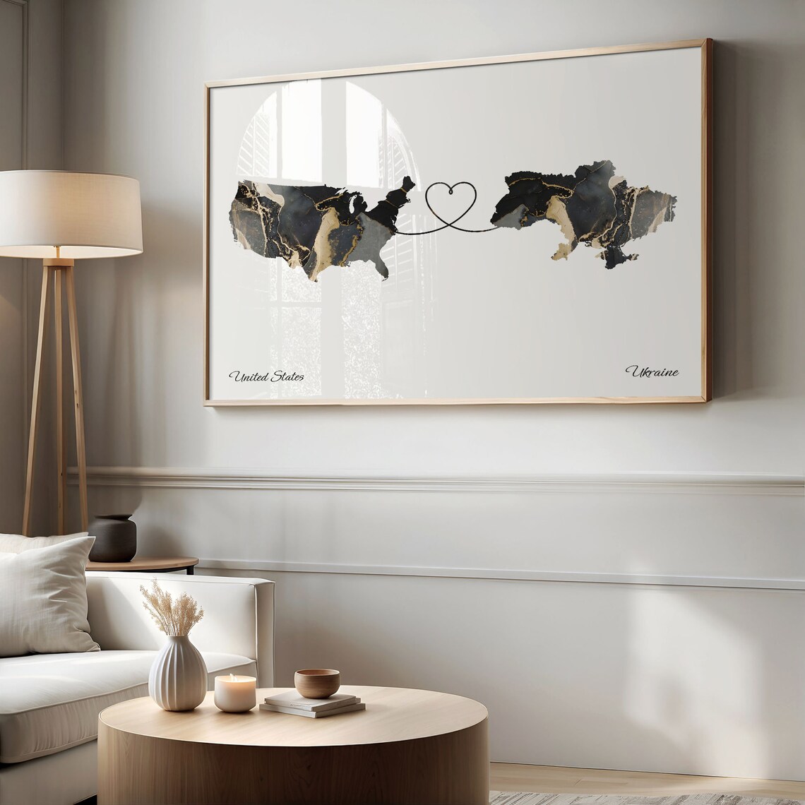 USA to Ukraine Map Poster, Expatriate Travel Art - Image 2