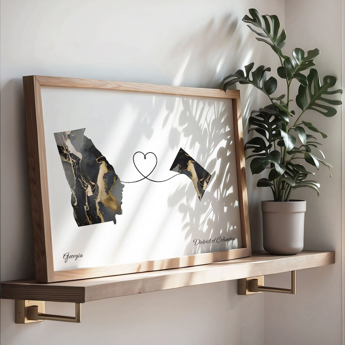 Georgia To District Of Columbia Marble Map Heart Poster Long Distance Gift - Image 3