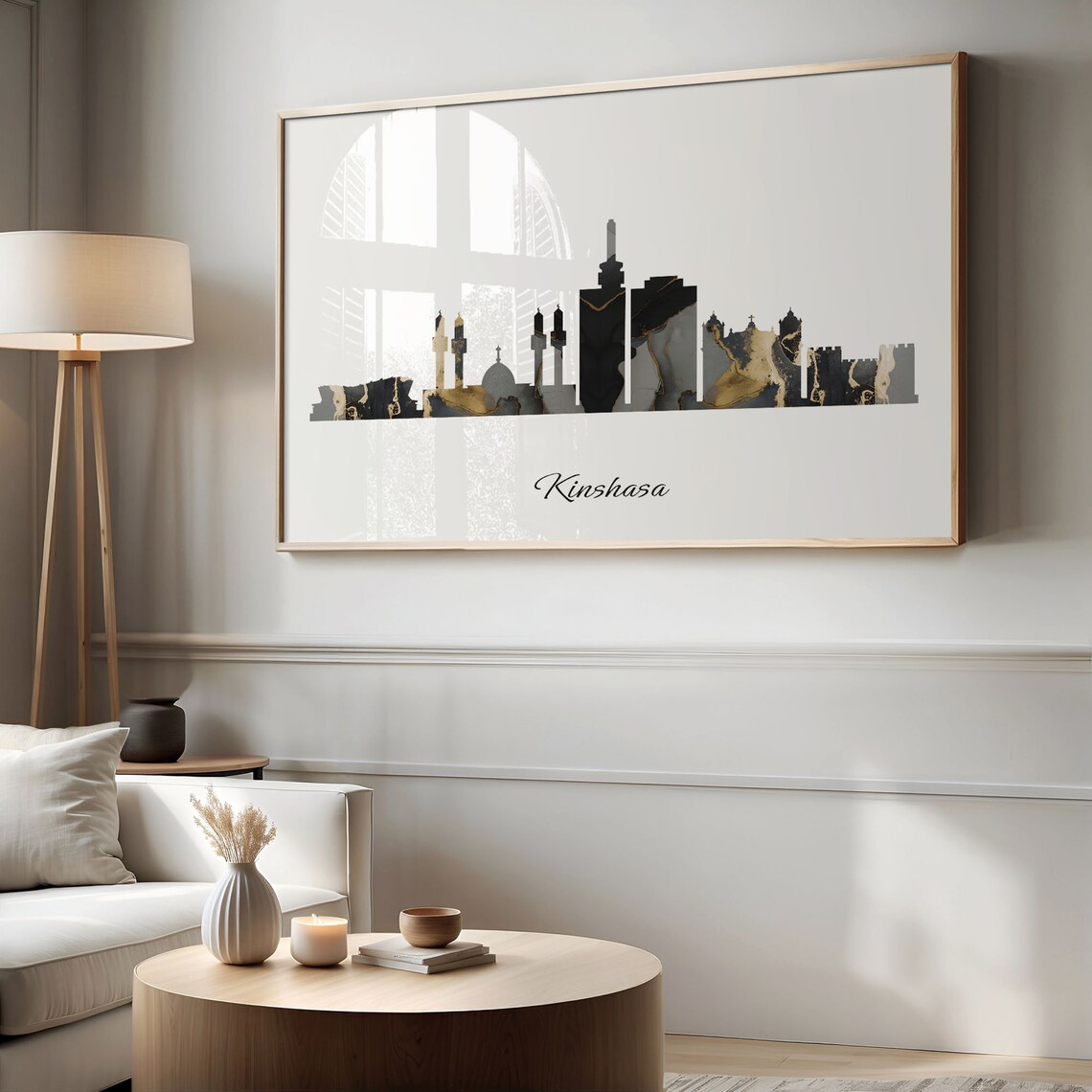 Kinshasa Luxury Black Gold Marble City Skyline Silhouette Poster - Image 2