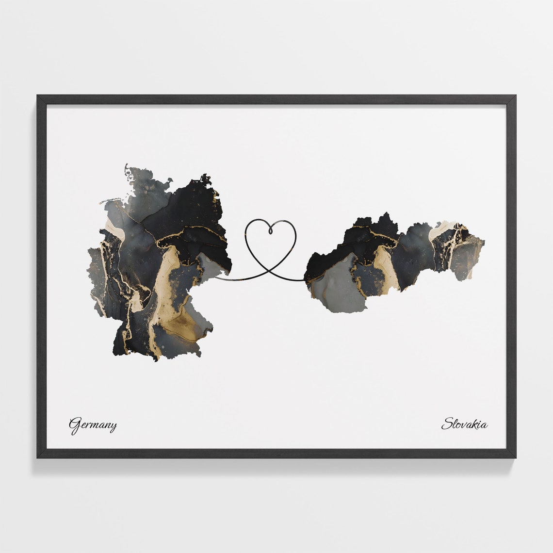 Germany Slovakia Heart Marble Map Couple Long Distance Poster