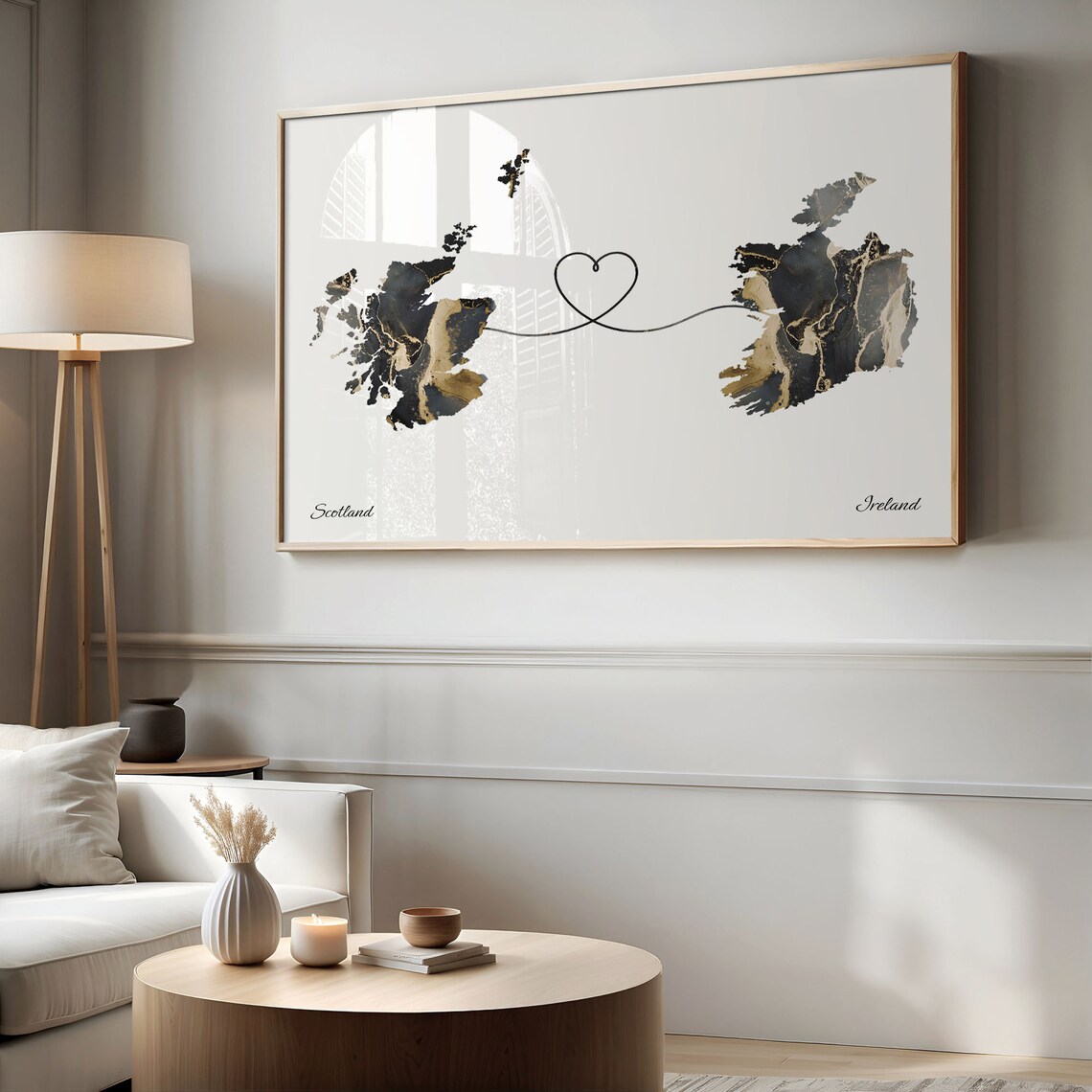 Scotland Ireland Long Distance Love Black Gold Marble Map Poster - Image 2