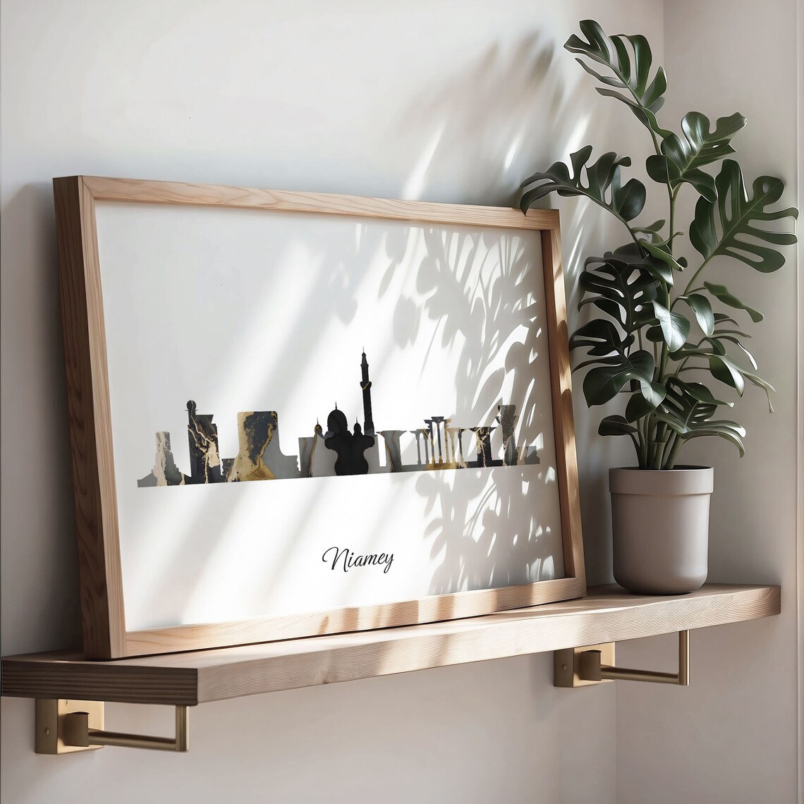 Niamey Luxury Black Gold Marble City Skyline Silhouette Poster - Image 3