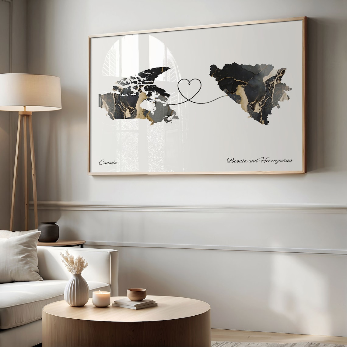 Canada To Bosnia and Herzegovina Marble Heart Map Two Country Long Distance Gift Poster - Image 2
