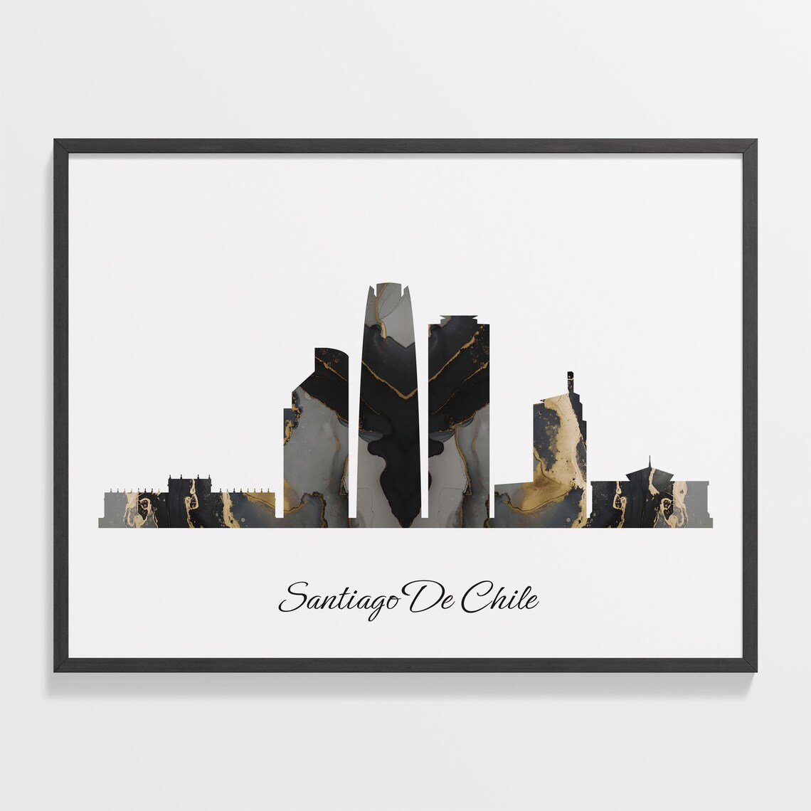 Santiago De Chile Black Gold Marble Skyline Chile Cityscape Travel Gift Poster