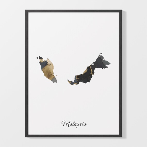 Malaysia Black and Gold Marble Country Map Silhouette Minimalist Poster