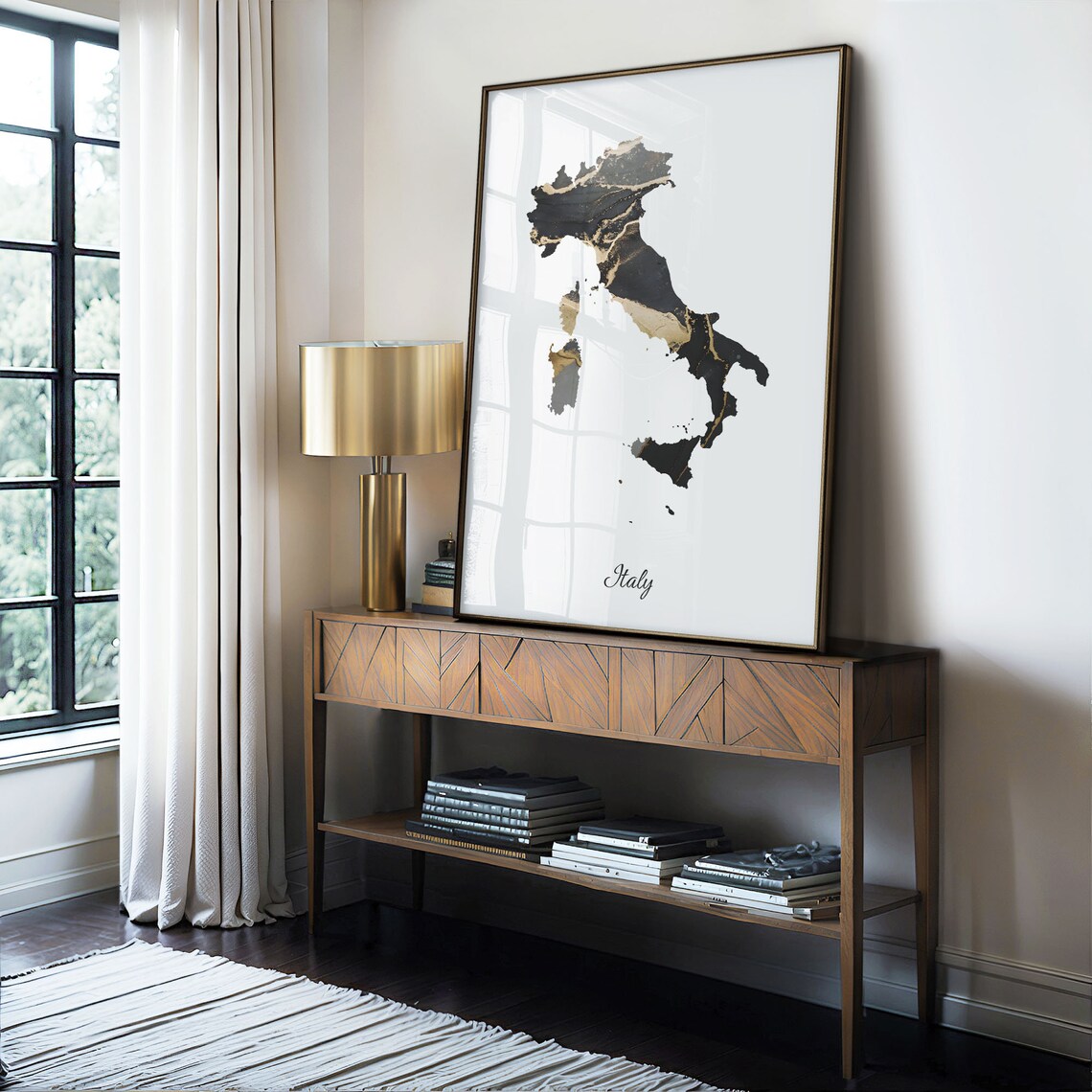 Italy Art Print, Elegant Black And Gold Map - Image 4