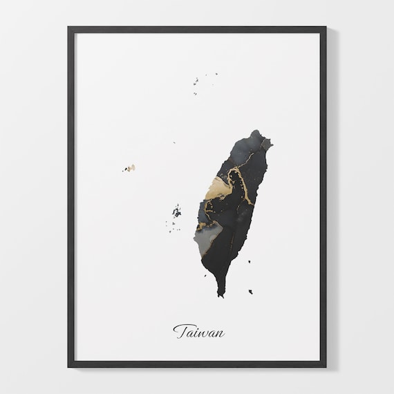 Taiwan Marble Map Print Black Gold Country Silhouette Wall Decor