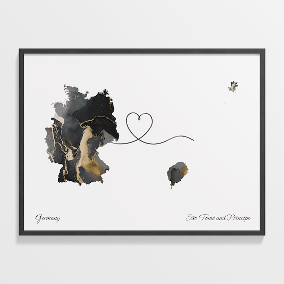 Germany Sao Tome and Principe Marble Heart Map Couple Poster