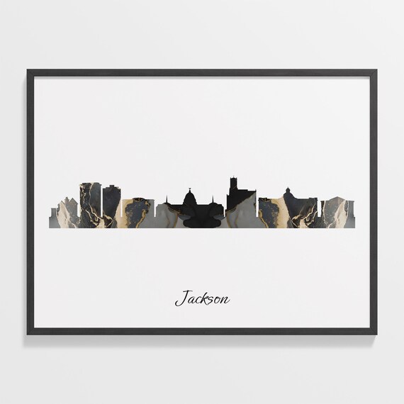Marble Cityscape Jackson Skyline United States Black Gold Elegant Art Poster