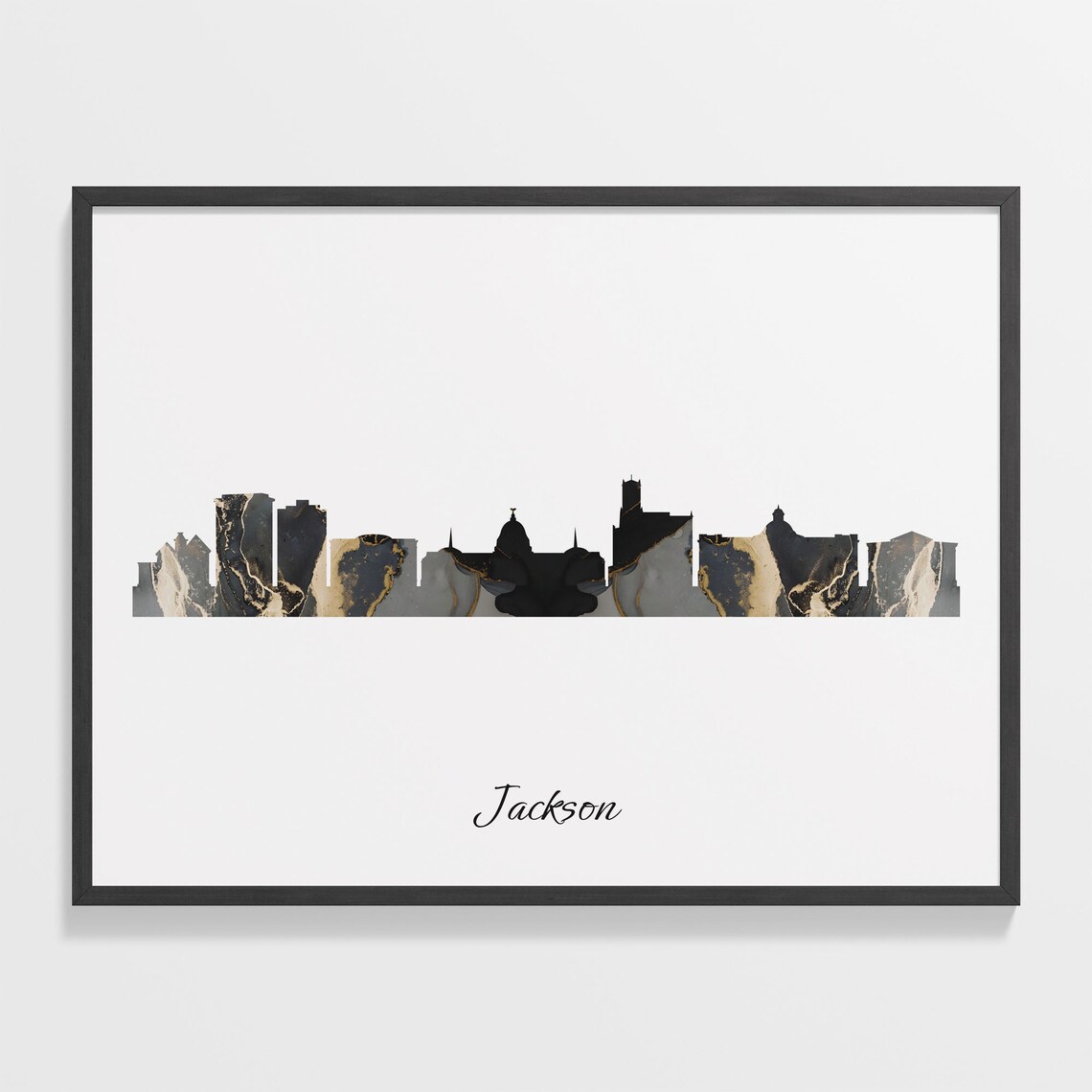 Marble Cityscape Jackson Skyline United States Black Gold Elegant Art Poster