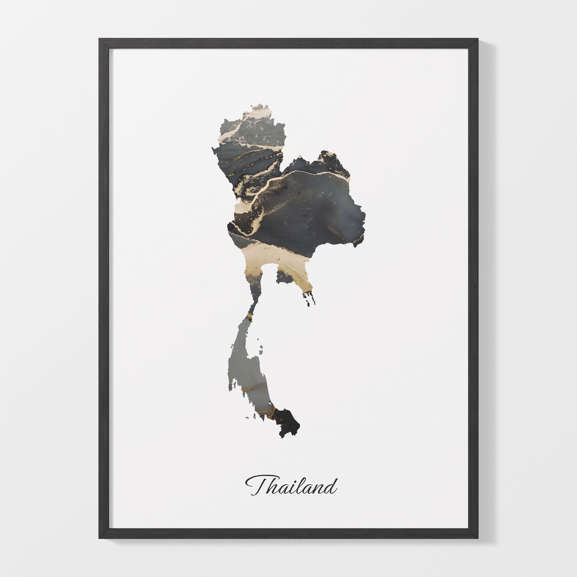 Thailand Country Map Black Gold Marble Beautiful Elegant Art Poster