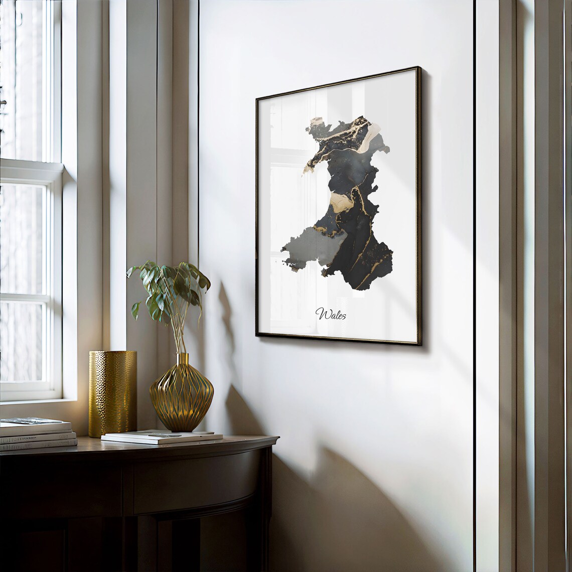 Wales Map Art Print, Elegant Black and Gold Decor - Image 3
