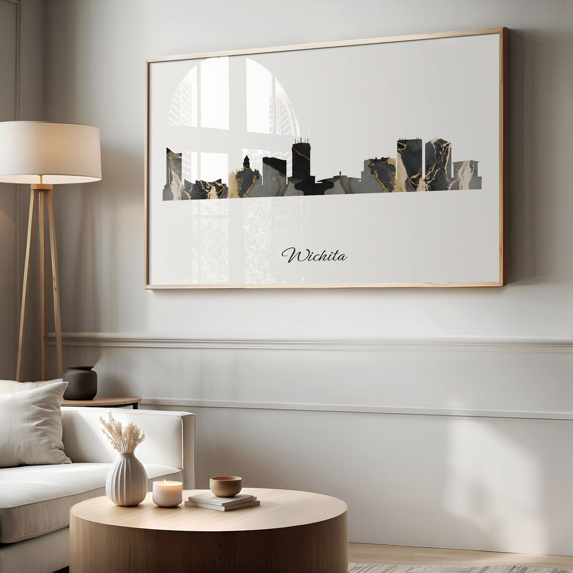Wichita Kansas USA Black Gold Marble Skyline Silhouette City Print - Image 2
