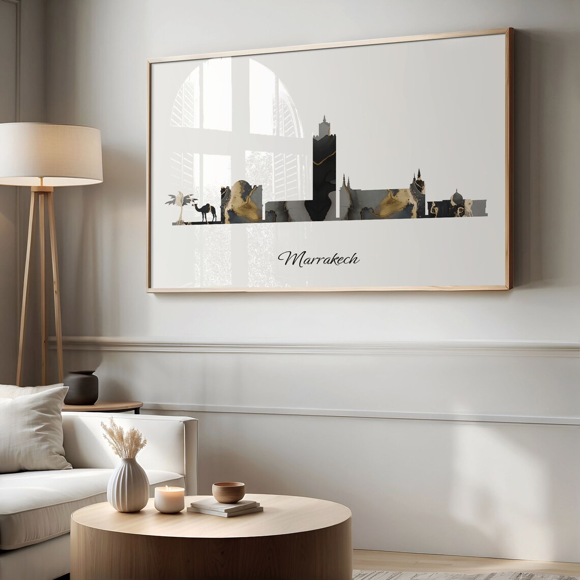 Marrakech Luxury Black Gold Marble City Skyline Silhouette Poster - Image 2