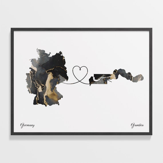 Germany To Gambia Print Gambian Gift Marble Two Countries Map Poster Travel Art Adventure Awaits C22 463