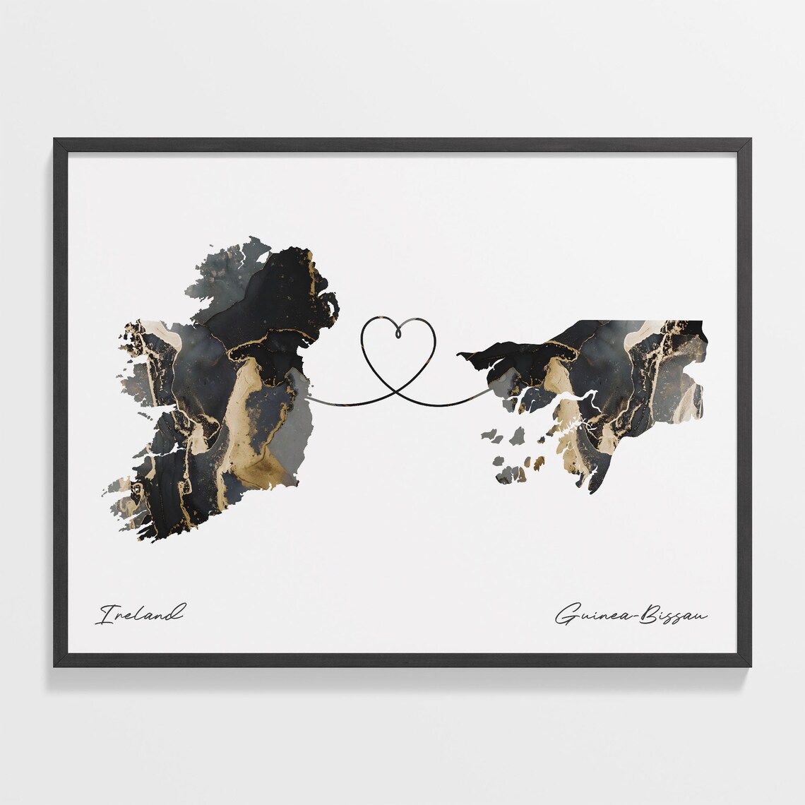Ireland Guinea-Bissau Long Distance Love Heart Marble Map Gift Poster