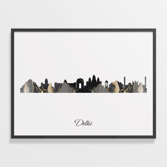 Delhi Skyline Art Print, Gold Cityscape Wall Art