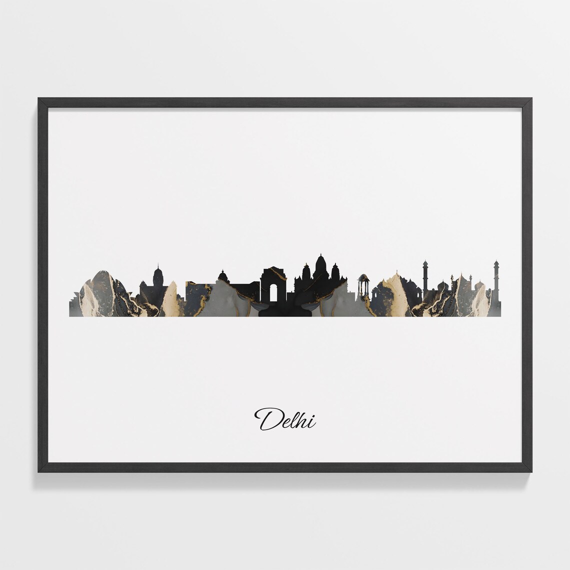Delhi Skyline Art Print, Gold Cityscape Wall Art