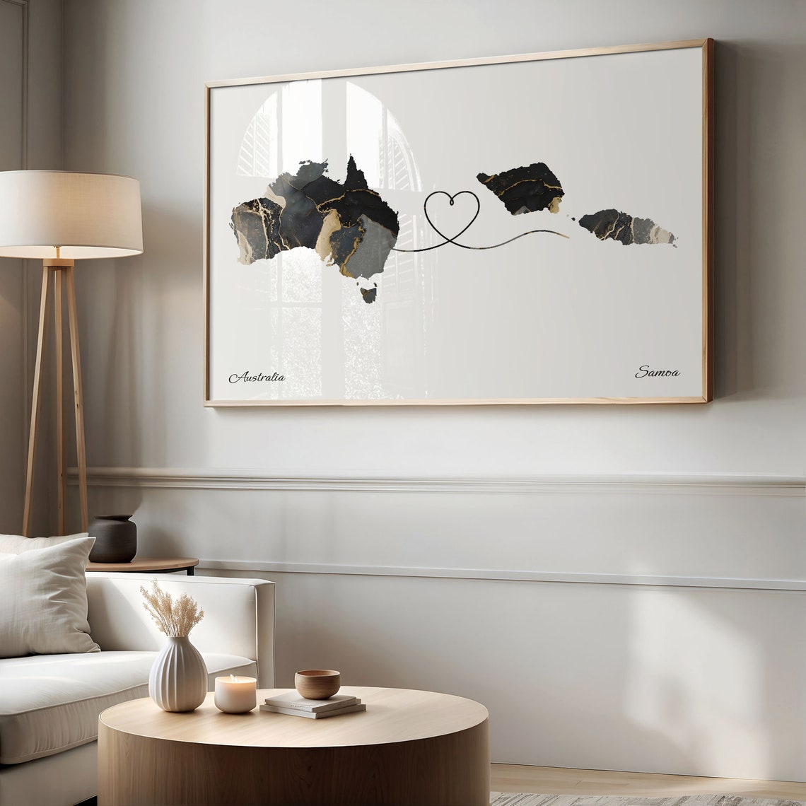 Australia Samoa Long Distance Love Heart Marble Map Gift Poster - Image 2
