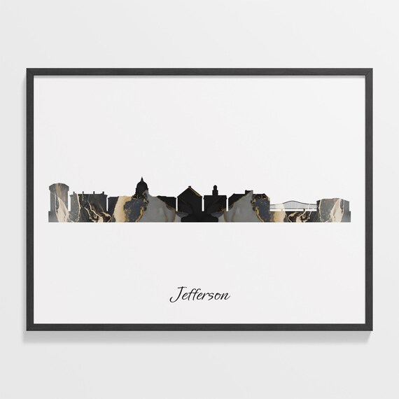 Marble Cityscape Jefferson Skyline United States Black Gold Elegant Art Poster