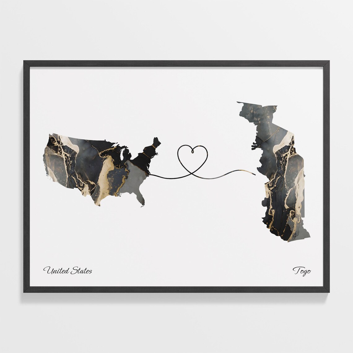USA to Togo Two Countries Map Art Print