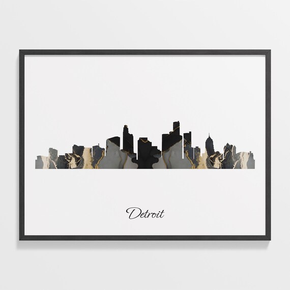 Detroit USA Black Gold Marble Skyline Silhouette Cityscape Poster