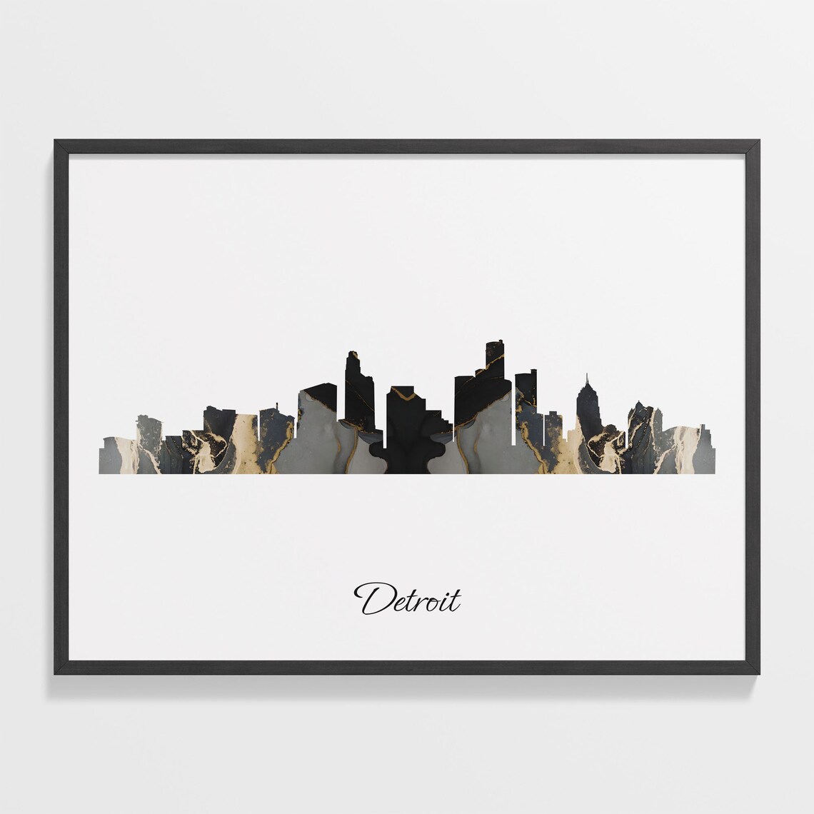 Detroit USA Black Gold Marble Skyline Silhouette Cityscape Poster