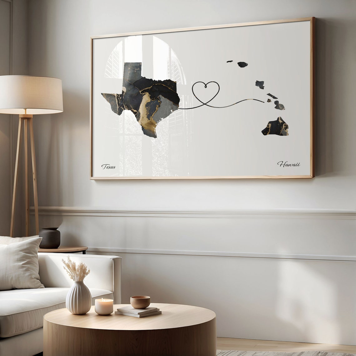 Texas To Hawaii Heart Connected Black Marble State Map Poster - Image 2