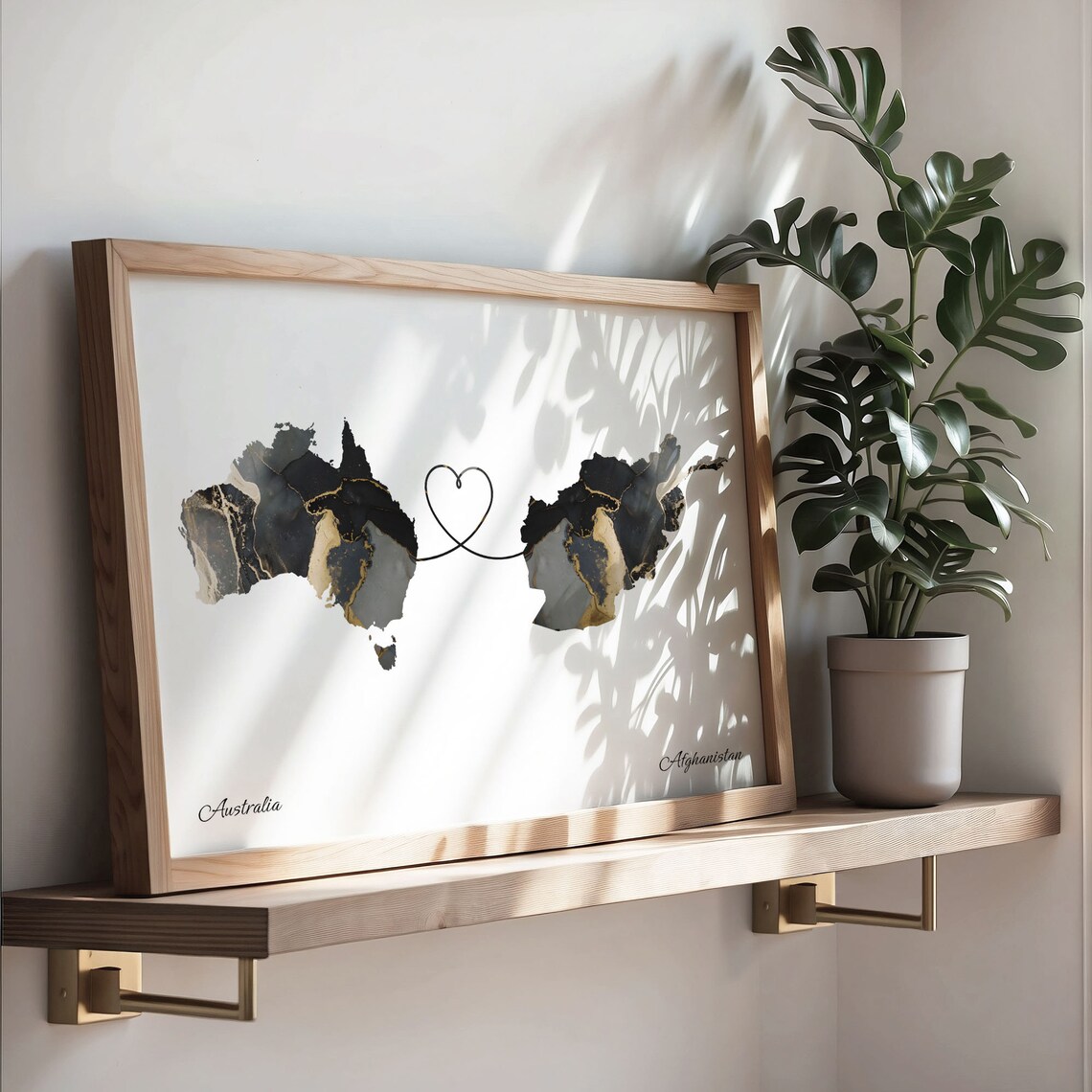 Australia To Afghanistan Marble Heart Map Two Country Long Distance Gift Poster - Image 3
