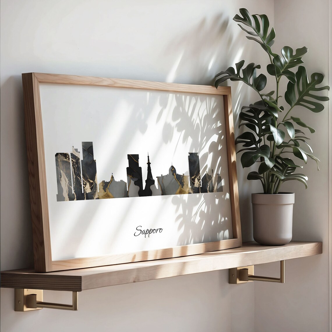 Sapporo Japan Black Gold Marble Skyline Silhouette Cityscape Poster - Image 3
