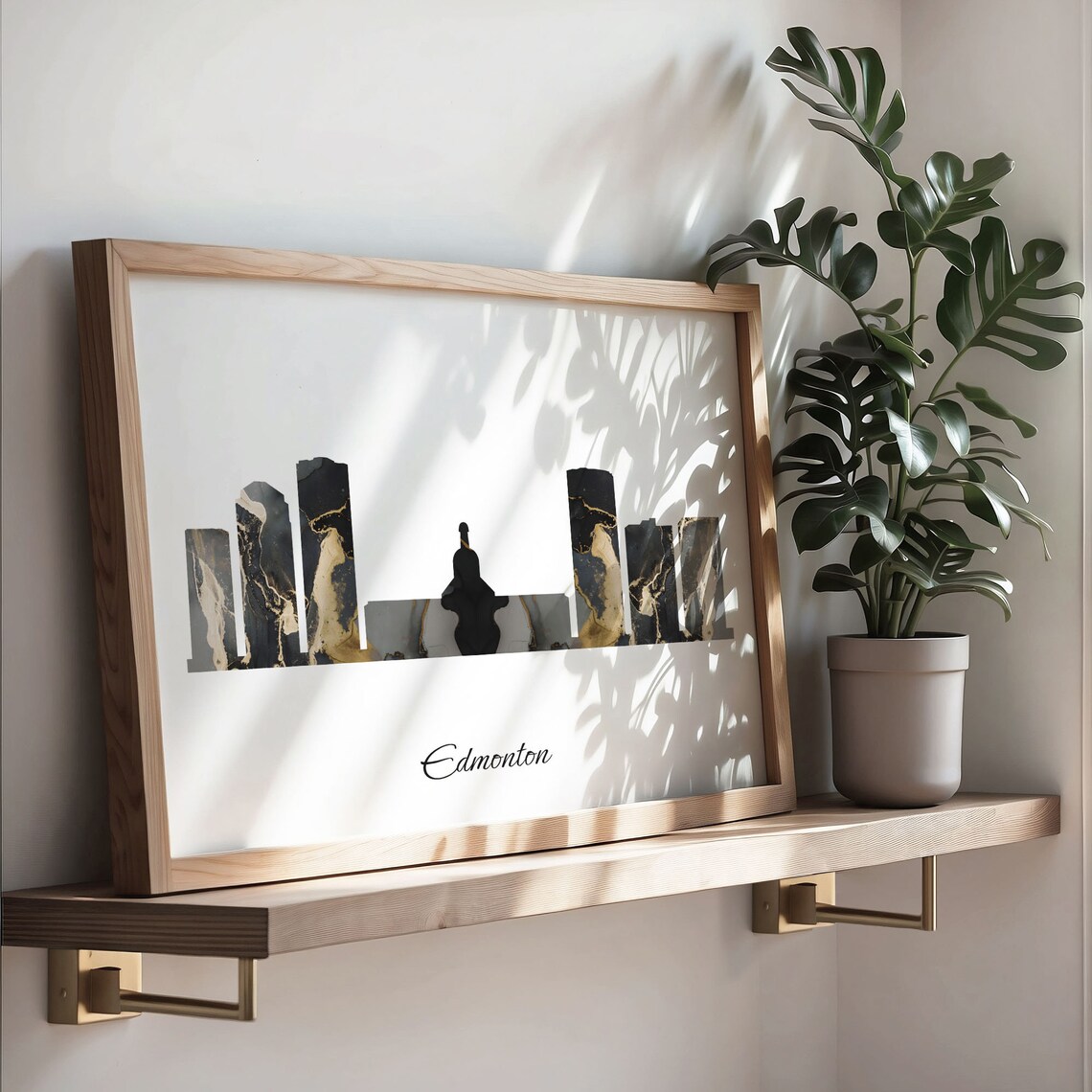 Edmonton Canada Black Gold Marble Skyline Silhouette Art Poster - Image 3