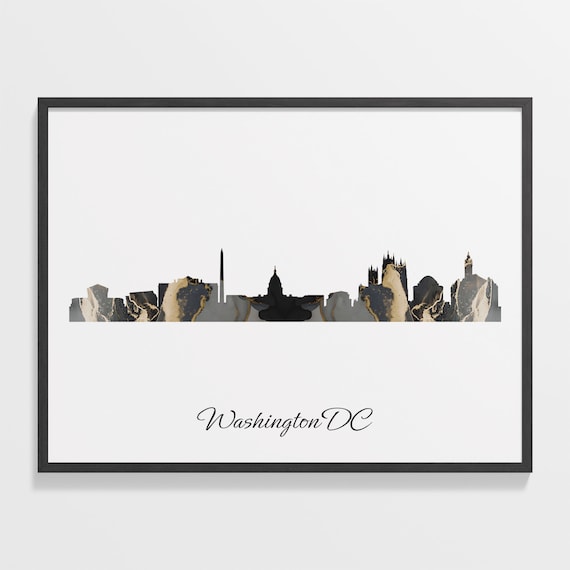 Washington DC Black Gold Marble Skyline Capitol Dome Silhouette Poster