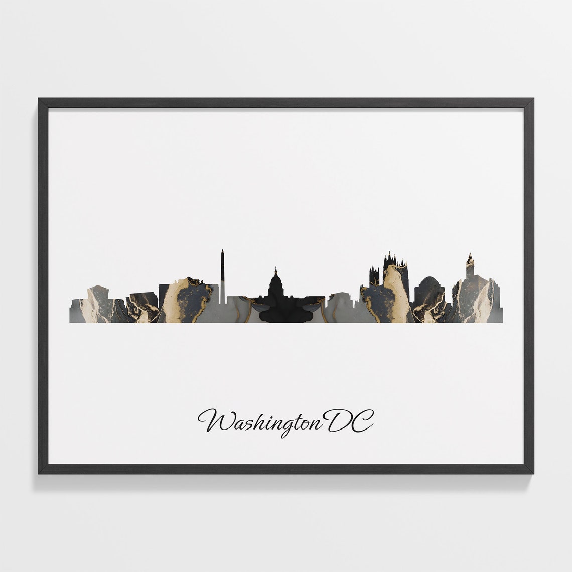 Washington DC Black Gold Marble Skyline Capitol Dome Silhouette Poster