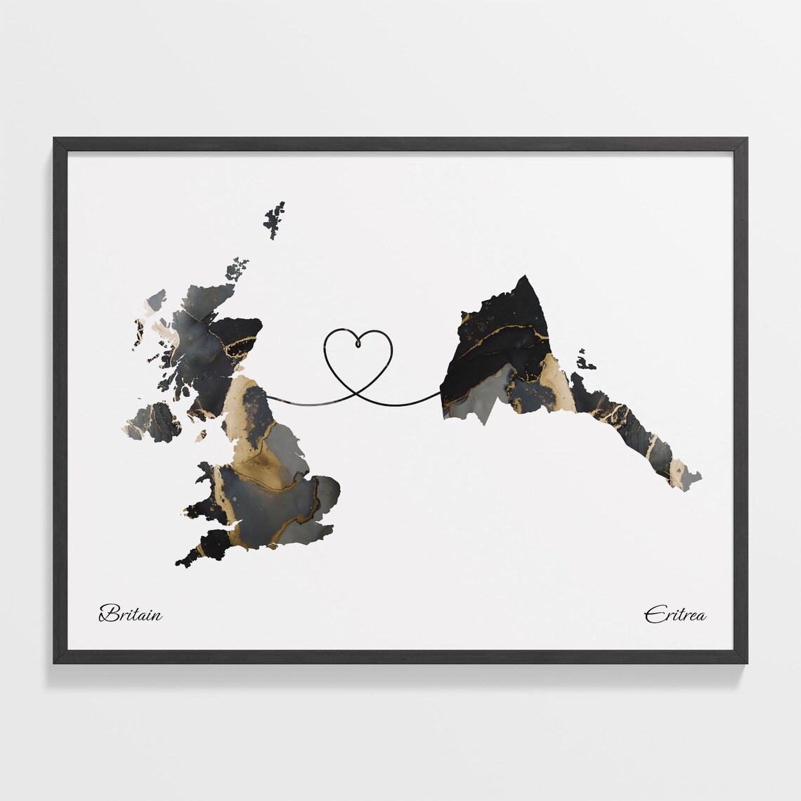 Britain to Eritrea Map Poster, Travel Wall Art