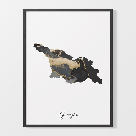 Georgia Black and Gold Marble Country Map Elegant Decor Poster