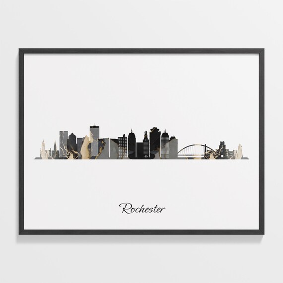 Rochester Black Marble Skyline Silhouette Poster Modern Cityscape Art