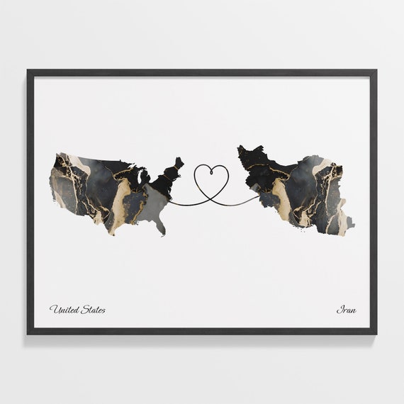 USA to Iran Map Poster, Travel Wall Art