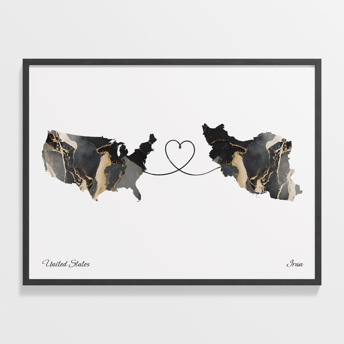 USA to Iran Map Poster, Travel Wall Art