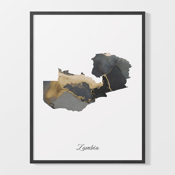 Zambia Black And Gold Marble Map Minimalist Elegant Art Poster