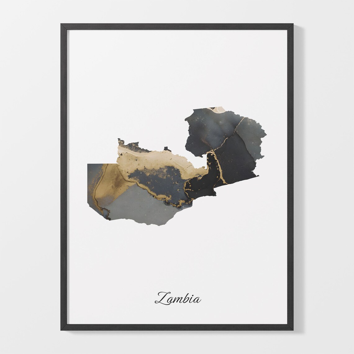 Zambia Black And Gold Marble Map Minimalist Elegant Art Poster